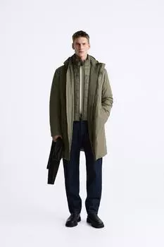 Утепленная парка со съемным воротником ZARA, светло-зеленый