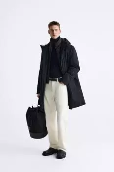 Утепленная парка со съемным воротником ZARA, синий