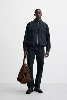 Утепленная рубашка стандартного кроя ZARA, темно-синий