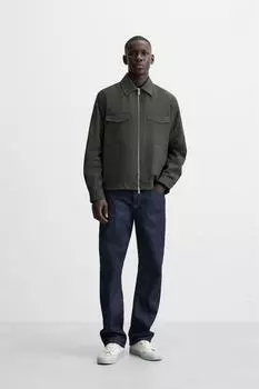 Утепленная рубашка стандартного кроя ZARA, зеленый