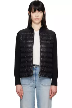 Утепленная шерстяная куртка на молнии с наполнителем из пуха Moncler, черный