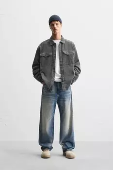 Утепленная вельветовая рубашка ZARA, серый