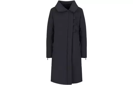 Утепленное асимметричное пальто средней длины EMPORIO ARMANI, синий