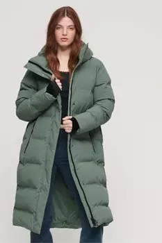 Утепленное длинное пальто с капюшоном Superdry, зеленый