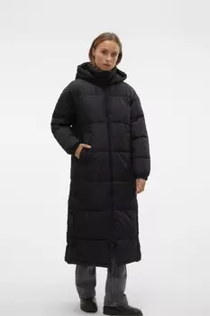 Утепленное длинное пальто с капюшоном Vero Moda, черный