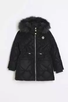 Утепленное гламурное пальто для девочек River Island, черный