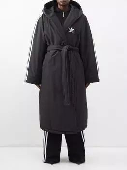 Утепленное пальто adidas с капюшоном и запахом спереди Balenciaga, черный