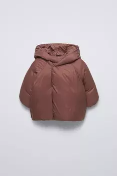 Утепленное пальто-кроссовер ZARA, бордовый