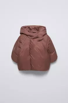 Утепленное пальто-кроссовер ZARA, бордовый