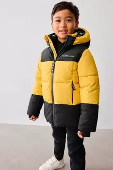 Утепленное пальто с цветными блоками, устойчивое к воздействию дождя Baker By Ted Baker, желтый