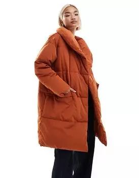 Утепленное пальто средней длины цвета ржавчины Monki