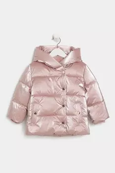 Утепленное пуховое пальто с рисунком в виде сердца для девочек River Island, розовый