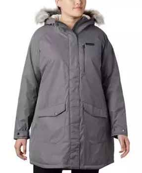 Утепленное удлиненное пальто с капюшоном и отделкой из искусственного меха Suttle Mountain больших размеров Columbia, серый