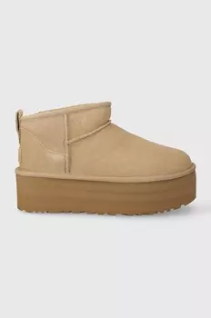 Утепленные замшевые угги Classic Ultra Mini Platform Ugg, бежевый