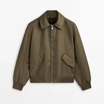 Утепленный бомбер Massimo Dutti Padded satin, зеленый