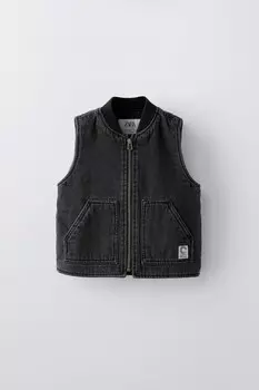 Утепленный джинсовый жилет ZARA, черный