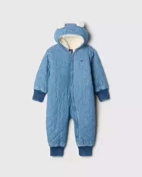 Утепленный комбинезон с капюшоном для мальчика и аппликациями в виде медвежьих ушек Gap, светло-голубой