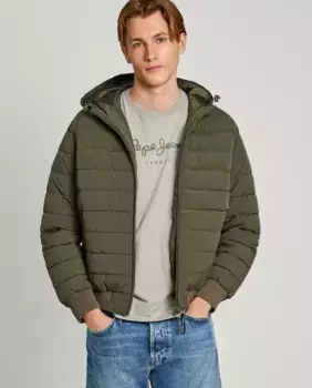 Утепленный мужской пуховик с регулируемым капюшоном Pepe Jeans, темно-зеленый