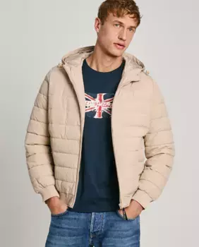 Утепленный мужской пуховик с регулируемым капюшоном Pepe Jeans, бежевый