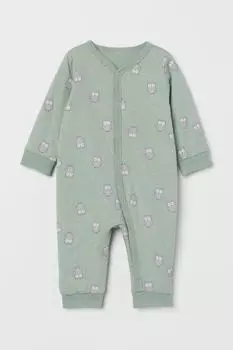 Утепленный пижамный комбинезон H&amp;M, светло-зеленый шалфей/совы