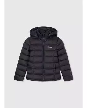 Утепленный пуховик для девочки с капюшоном Pepe Jeans, черный