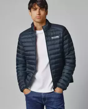 Утепленный пуховик унисекс с принтом логотипа Pepe Jeans, темно-синий