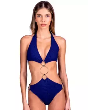 Утепленный трикини из фактурной ткани Despi, тёмно-синий