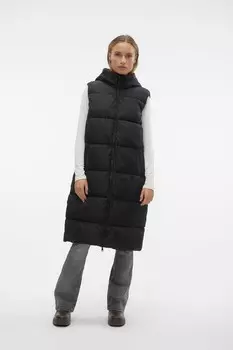 Утепленный удлиненный жилет без рукавов с капюшоном Vero Moda, черный
