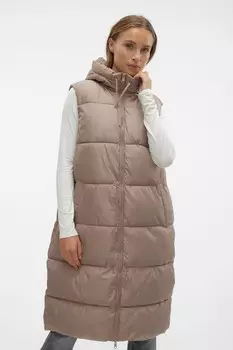 Утепленный удлиненный жилет без рукавов с капюшоном Vero Moda, серый
