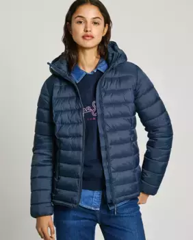 Утепленный женский пуховик со съемным капюшоном Pepe Jeans, темно-синий