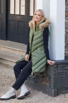 Утепленный жилет без рукавов удлиненного кроя Threadbare, зеленый