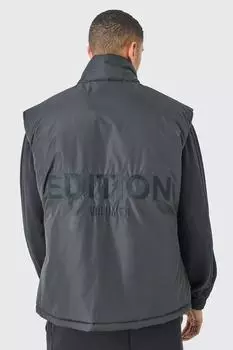 Утепленный жилет большого размера EDITION с воротником-воронкой boohooMAN, черный