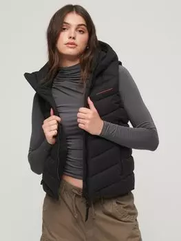 Утепленный жилет из микрофибры с капюшоном Superdry, черный