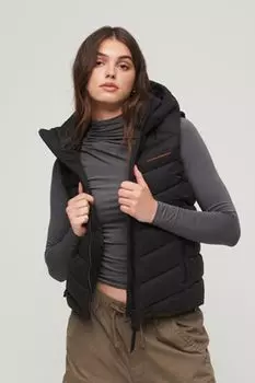 Утепленный жилет с капюшоном из микрофибры Superdry, черный