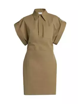 Утилитарное мини-платье из хлопкового габардина Bottega Veneta, цвет dark sand