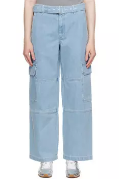 Утилитарные джинсовые штаны с поясом и карманами Maison Kitsun, белый