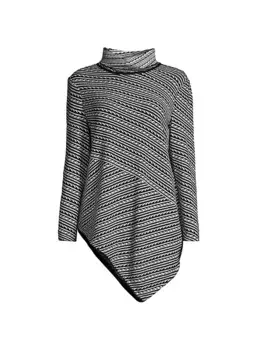 Уютная асимметричная туника с водолазкой в полоску Misook, цвет black new ivory