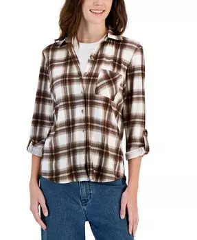 Уютная трикотажная рубашка с клетчатым воротником для подростков Just Polly, коричневый