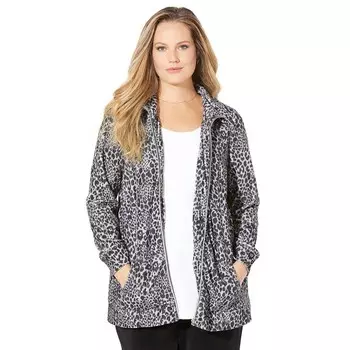 Уютная женская велюровая куртка больших размеровCatherines, цвет Gunmetal Animal