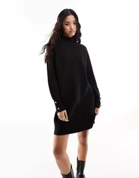 Уютное черное вязаное платье-свитер мини River Island