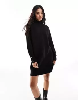 Уютное короткое вязаное платье-свитер черного цвета River Island