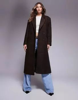 Уютное пальто-букле для папы в шоколадном цвете ASOS DESIGN