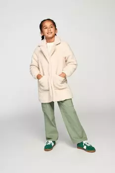 Уютное пальто на пуговицах из искусственного меха Only Kids, бежевый