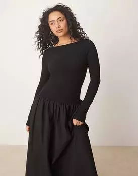 Уютное платье макси из поплиновой смеси черного цвета ASOS DESIGN