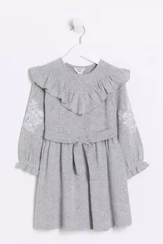 Уютное платье с вышивкой для девочек мини River Island, серый