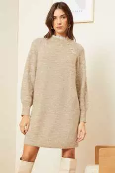 Уютное трикотажное платье из переработанной ткани с застежкой на пуговицы Love & Roses, коричневый