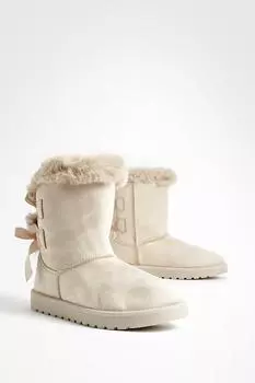 Уютные ботинки с бантом boohoo, бежевый