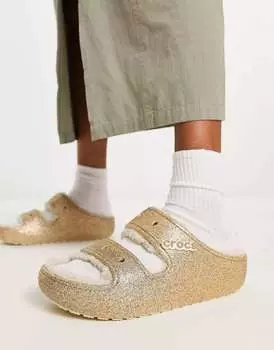 Уютные классические босоножки Crocs с блестками