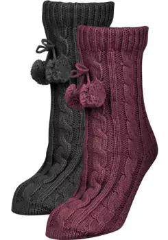 Уютные носки Capelli New York вязаной вязки с помпонами, бордовый