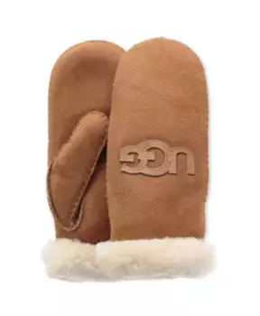 Уютные перчатки из овчины с вышивкой Ugg, коричневый